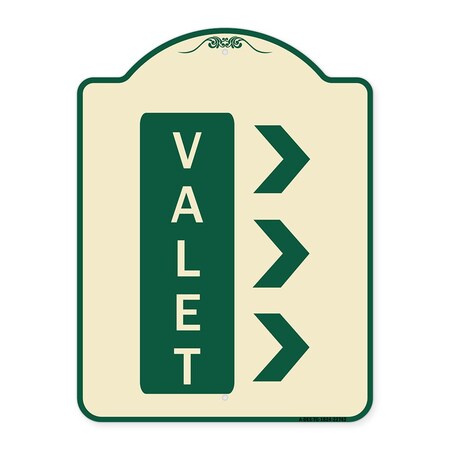 Signmission Designer Series Valet Right Arrow, Tan & Green Heavy-Gauge Aluminum Sign, 24" x 18", TG-1824-22742 A-DES-TG-1824-22742
